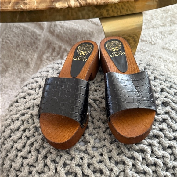 Vince Camuto Black Croc-Embossed Mules. Worn once. Leather Upper. 9.5 - Picture 1 of 2